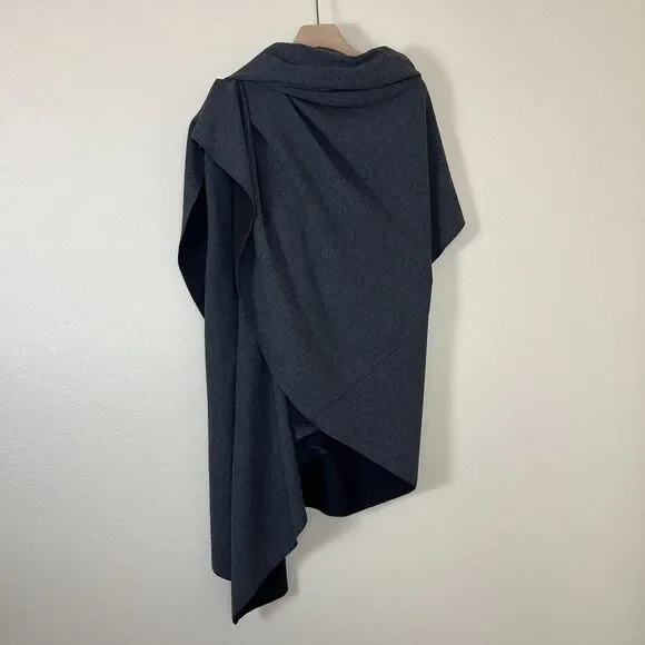 Zara Women Size M Gray Asymmetric Wool Cape Poncho Wrap Kimono Modern Minimalist - Picture 5 of 15